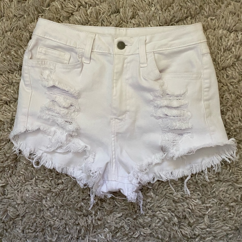 High Rise White Jean Shorts